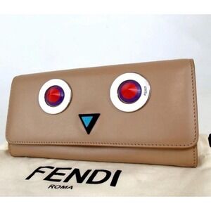 Fendi Bag‎ Bugs Monster Leather Long Wallet Beige Studded 8M0251-SL7-178-7032